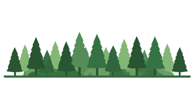 Flat vector art illustration featuring a forest of pine trees. Simple backdrop design with natural elements, calm mood, and modern landscape style.