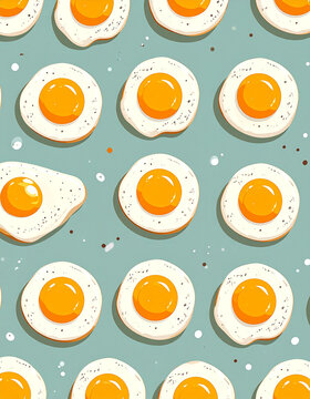Stylized Fried Egg Pattern Illustration on Teal Background