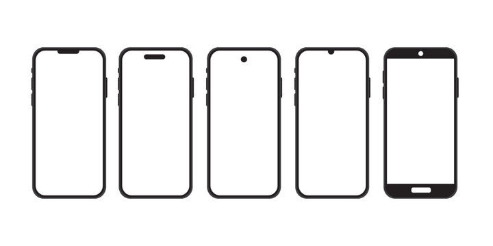 Mobile phone mockup set vector. Modern smartphone frame collection with blank screen templates