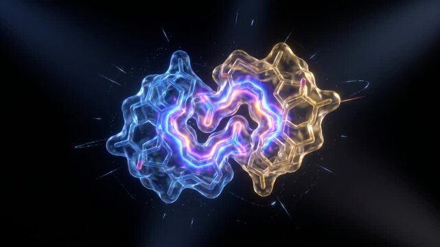 2つのタンパク質分子が静電引力により結合し複合体を形成する3Dアニメーション