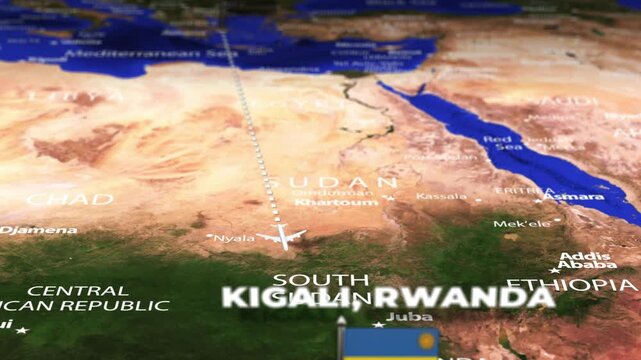 Flight From Athens GREECE to Kigali RWANDA with flag pins