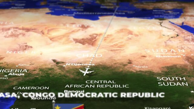 Flight From Athens GREECE to Kinshasa CONGO DEMOCRATIC REPUBLIC with flag pins