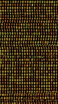 Digital matrix visualization of binary code forming a human face with data streams representing technology and cyber security