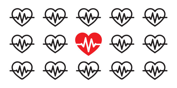 Seamless pattern with heart pulse electrocardiogram icons on transparent background vector.