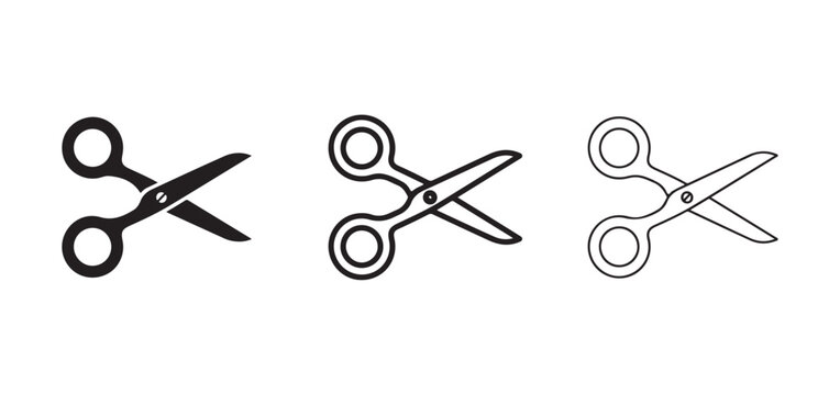 scissor icons in black and white on a plain white background for cutting and crafting tools  for graphic design and editing purposes