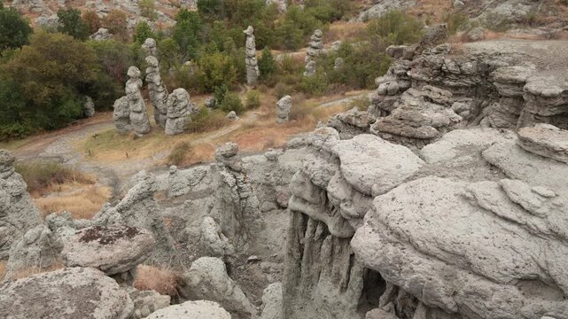 Scenic view of the Stone Dolls in Stone town of Kuklica. Kuklici. North Macedonia. High quality 4k footage