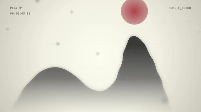 Digital Glitch Mountain Landscape with Red Sun Minimalist Animation