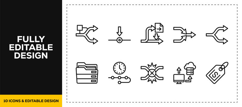 flat vector illustration line art icon bundle set design featuring system settings configuration tools folders wrench gear and preference graphics for application menus