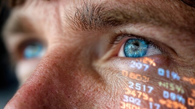Close-up of eyes with digital code