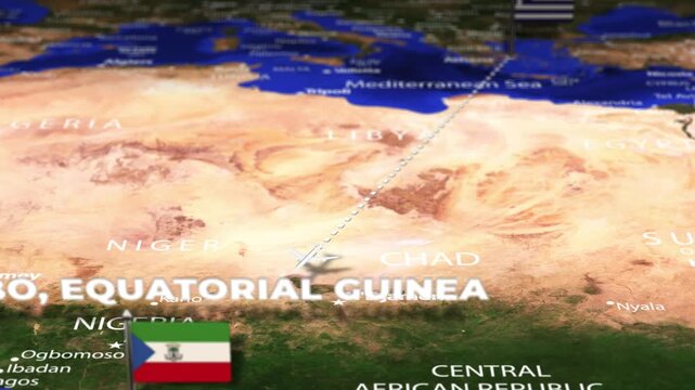 Flight From Athens GREECE to Malabo EQUATORIAL GUINEA with flag pins
