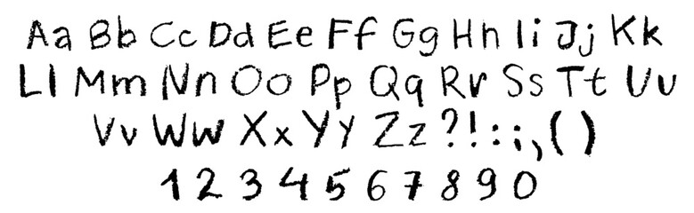 Hand drawn crayon or chalk font. Doodle sketch alphabet letters and numbers © Marina