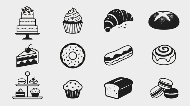 Bakery Treats: Illustrated collection of pastries, cakes, and bread.