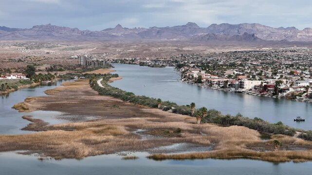 Big Bend of Colorado River, Drone Shot of Landscape, Recreational Area by Laughlin, Nevada USA
