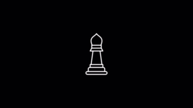 Bishop icon with white glow lineart design isolated on black background. Chess icon set animation. Motion graphic