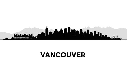 Fototapeta premium Vancouver City Skyline Silhouette - Black and White Vector Illustration