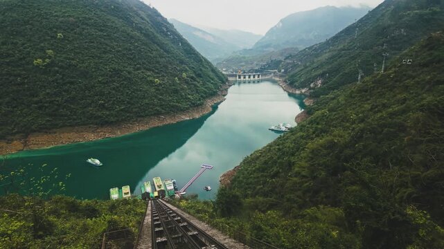 Funicular Railway To Furong River In Wulong District, Chongqing, China. - wide shot