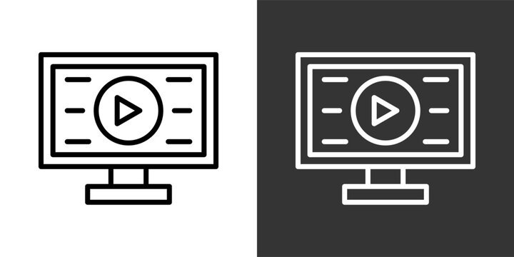 Video Player White And Black Icon Set Multiple Style Collection Pack Vector Illustration