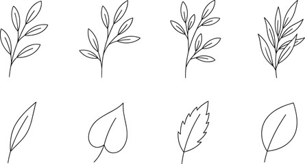 Hand Drawn Botanical Leaf and Branch Outline Vector Collection for Minimal Nature Design © Arifa