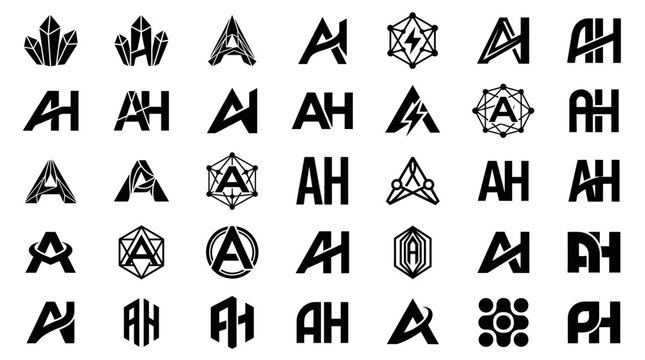 Collection of diverse letter A and AH logo designs.