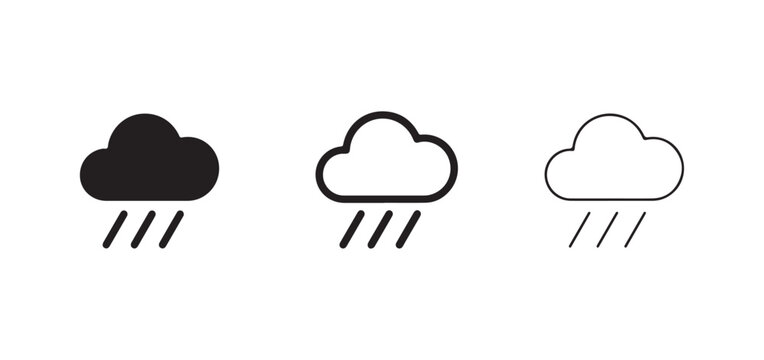 Weather icons rain clouds symbols  rainclouds with rain falling  weather forecast  meteorology signs