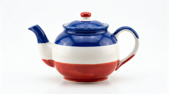 Ceramic teapot with blue white and red stripes