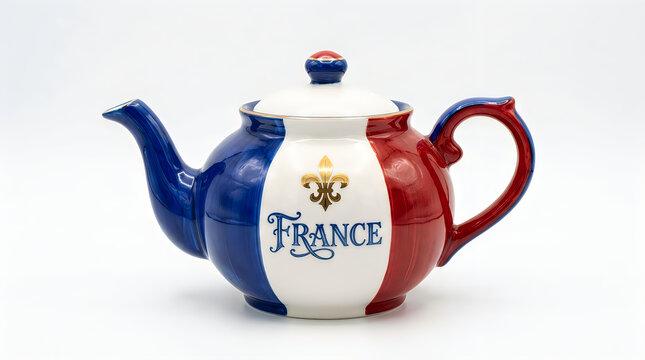 Ceramic teapot with french flag design and france text