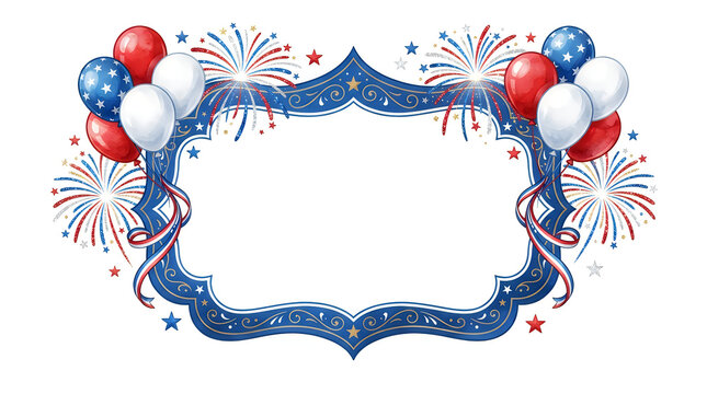 Decorative patriotic frame with balloons and fireworks