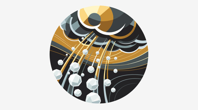 Abstract swirling cosmic energy with glowing orbs and dark waves.