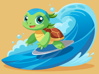 Obraz premium baby-turtle-surfing-on-a-tiny-wave---.svg