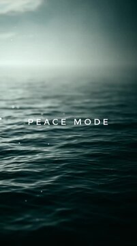 A tranquil lake with gentle ripples, floating light particles, and soft ambient fog, featuring elegant typography reading &ldquo;PEACE MODE&rdquo; in a calming cinematic atmosphere.