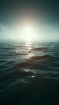 A tranquil lake with gentle ripples, floating light particles, and soft ambient fog, featuring elegant typography reading &ldquo;PEACE MODE&rdquo; in a calming cinematic atmosphere.