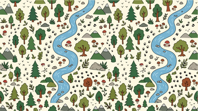 River flowing through forest landscape scene.