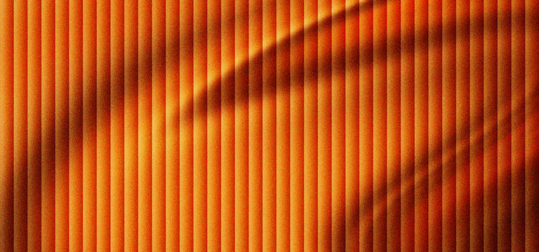 Orange corrugated metal texture with soft shadows, industrial copper colored ribbed steel background, warm amber grooved metallic surface for architectural design and modern banner backdrop.