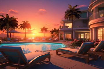 Fototapeta premium Resort architecture furniture outdoors.