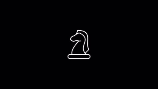Knight icon with white glow lineart design isolated on black background. Chess icon set animation. Motion graphic