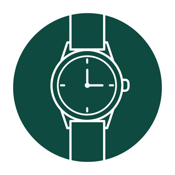 Watch face with white outline on dark green background