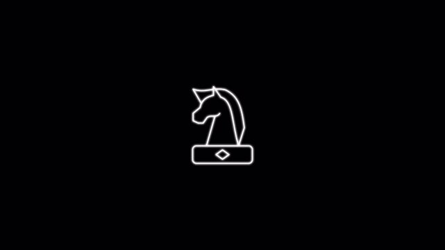 Knight icon with white glow lineart design isolated on black background. Chess icon set animation. Motion graphic