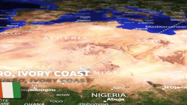 Flight From Athens GREECE to Yamoussoukro IVORY COAST with flag pins