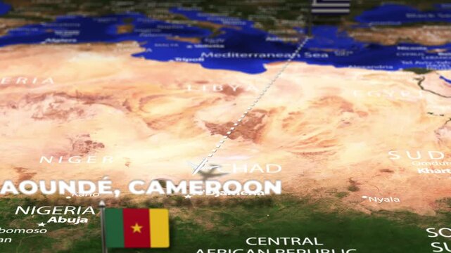 Flight From Athens GREECE to Yaounde CAMEROON with flag pins