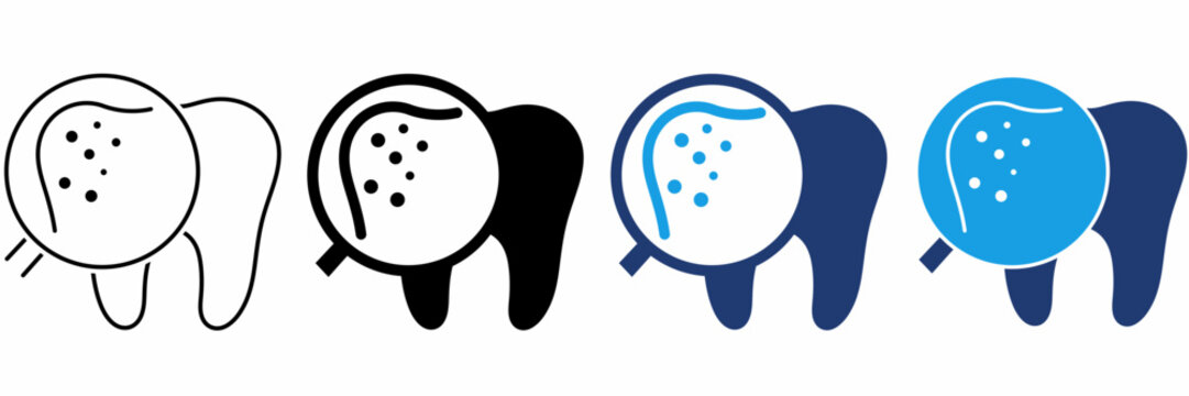Dental Inspection Stroke icon collections. Containing Tooth, Magnifying Glass, Cavity, Bacteria and more icons.
