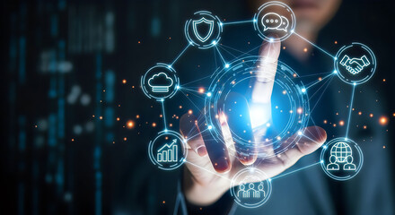 Obraz premium Cyber security shields connected over digital city network at night