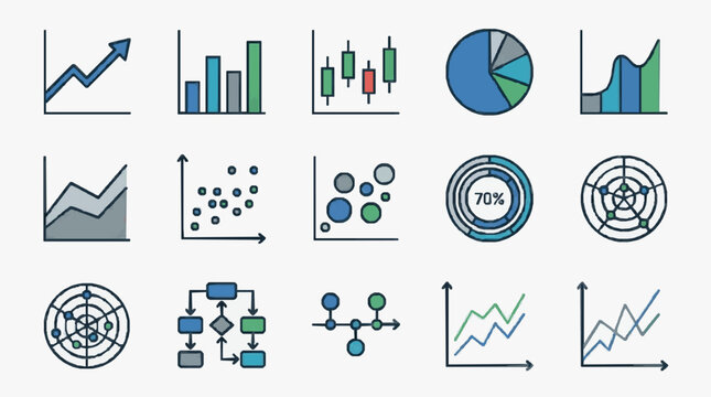 Corporate Infographic Showcasing 15 Diverse Data Visualization Icons with Trend Graphs Charts and Business Analytics Symbols
