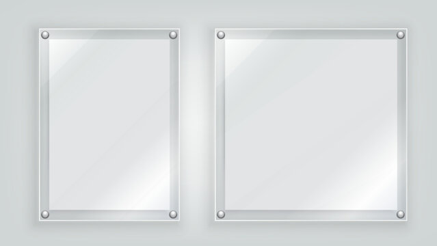 Realistic Acrylic Glass Poster and Photo Frame Mockup Set with Metal Screw Mounts Vector Illustration