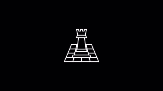 Rook icon with white glow lineart design isolated on black background. Chess icon set animation. Motion graphic