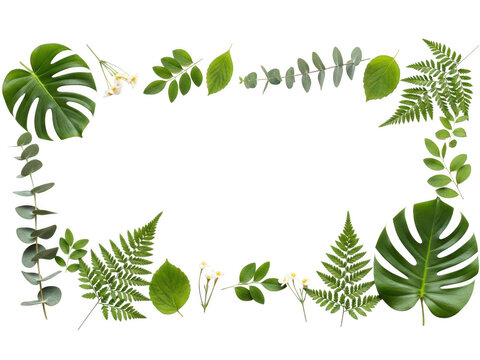 Decorative green leafy border with ferns and foliage