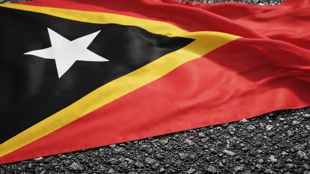 Flag of east timor waving on asphalt road surface
