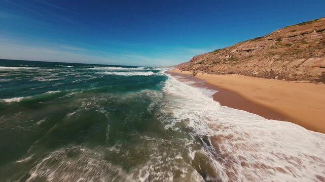 Top down drone shot of deep blue sea water texture and coastal waves - 2