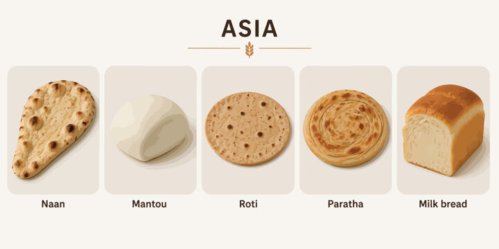 Vsai asian regional breads collection showcasing different types of wheat food