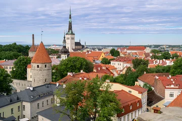 Historic skyline aerial panorama of medieval UNESCO Tallinn Old Town from Toompea hill © kicimici