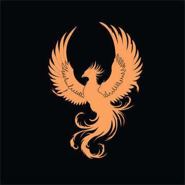 Phoenix Illustration Orange Vector Artwork On Black Background